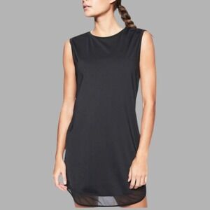Athleta‎ Sunlover Tank Dress Sz Small Tall Black Mesh Hem Casual Athleisure